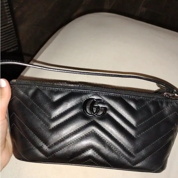 Gucci Black Quilted Leather Clutch with Chevron Pattern - Picture 1 of 2